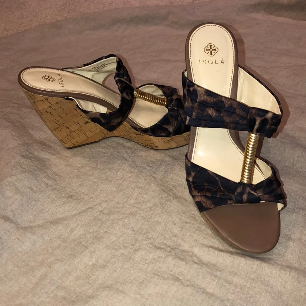 Isola Oma Leopard Print Wedge Sandals